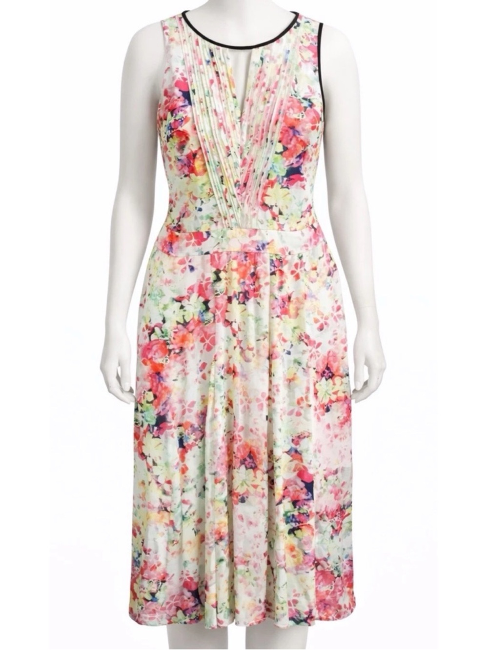 Catherine Malandrino Floral Dress 2 Pleated Watercolor Stretch Sheath Sleeveless